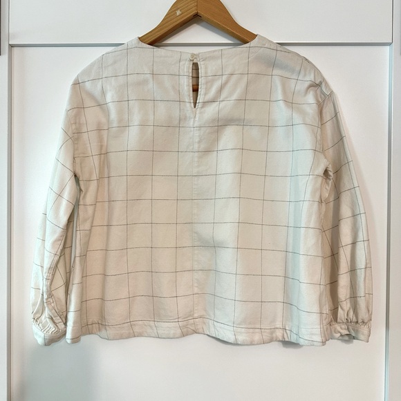 MUJI flannel blouse, off-white with black window-pane plaid, size XS - Picture 2 of 9